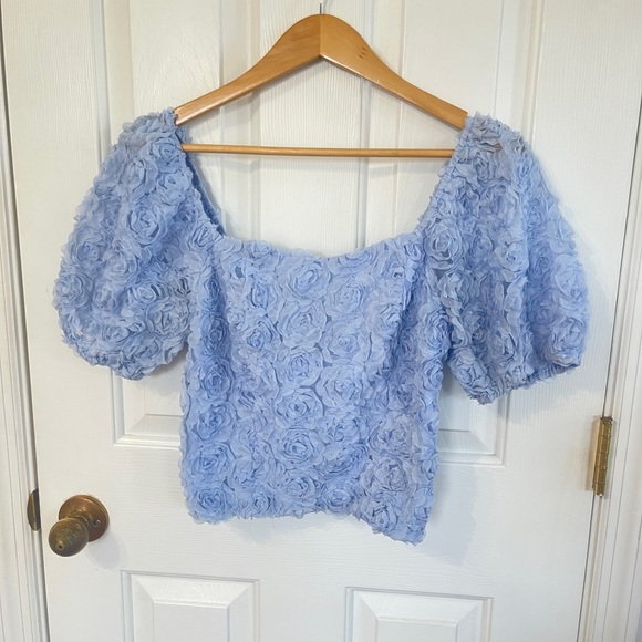 Willow&Root Buckle Women’s Medium Blue Rosette  Cropped Rosette Top Cottagecore - Picture 2 of 7